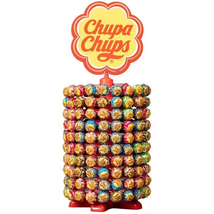 CHUPA CHUPS Rueda de 200 sucettes - Parfums fraise, pomme, cerise, cola, lait fraise et choco vanille