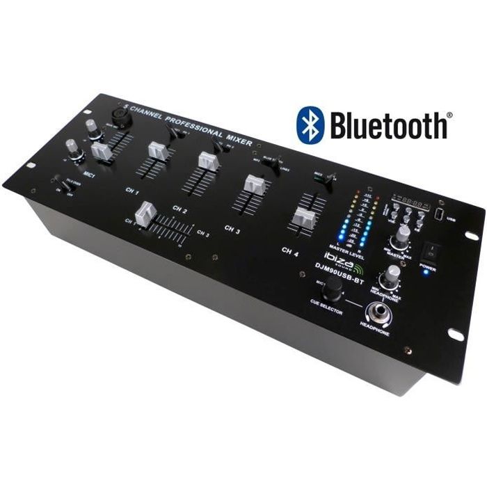 IBIZA DJM90USB-BT Table de mixage 19  avec lecteur usb / sd + bluetooth - Noir