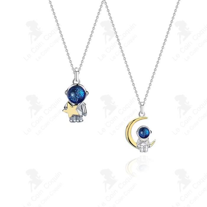 LCC® Astronaute en argent Sterling Couple collier hommes et femmes clavicule chaîne astronaute pendentif collier cadeau d'anniversai