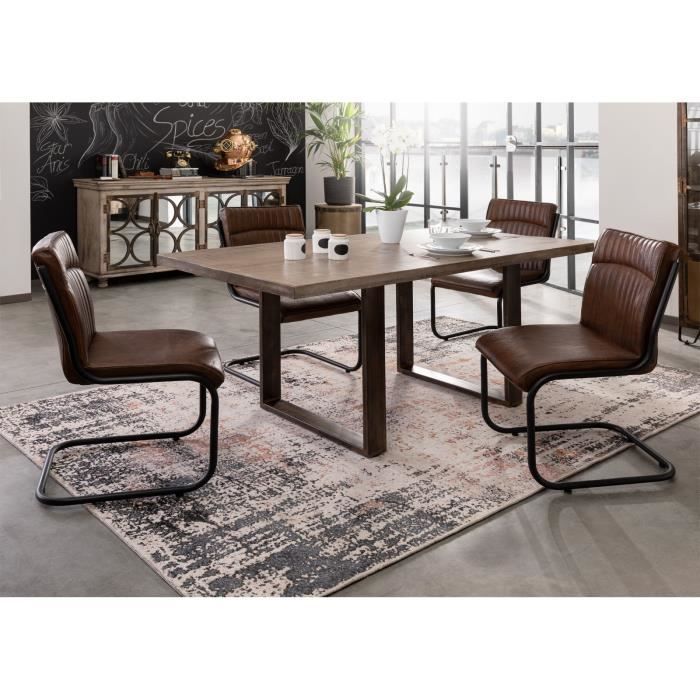 Table à manger 170x90cm - Bois massif de manguier laqué (Marron) - Design industriel - HEAVY INDUSTRY #200