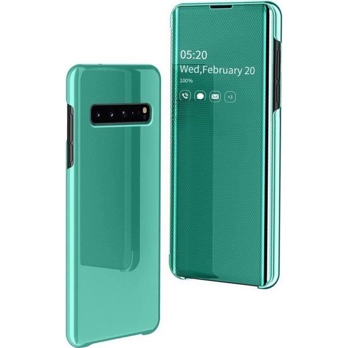 Coque Samsung Galaxy S10 5G, Clear View Étui à Rabat Miroir Antichoc Portable Housse pour Samsung Galaxy S10 5G - Vert