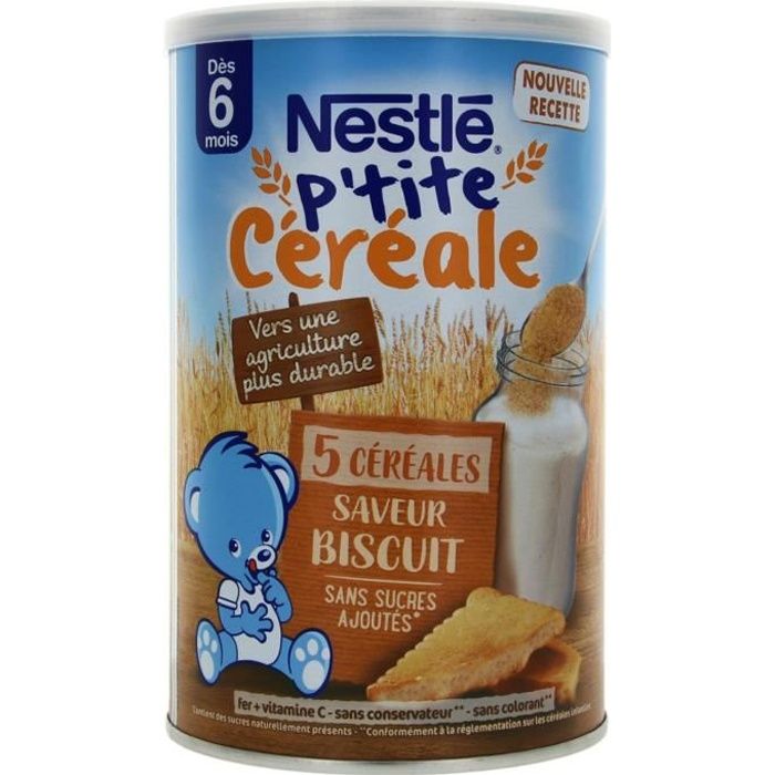 80073 Nestlé P'tite Céréale Dès 6 Mois 5 Céréales Saveur Biscuit 415 g