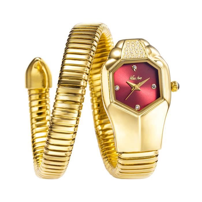 Montre femme de marque tête de serpent conception spéciale le nouveau étanche bracelet en acier doré rouge luxe