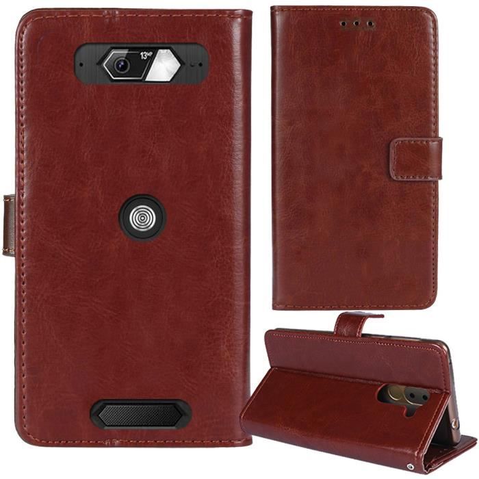 JYT Marron Premium Flip Veritable Cuir Housse Coque Pour Crosscall Core-M5 Étui Couverture Case Cover Antichoc