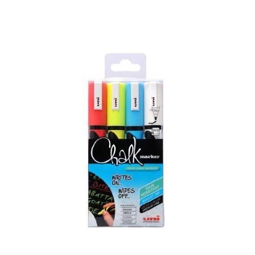 Uni-Ball Lot de 4 Marqueur craie Pointe moyenne Assortiment de couleurs (Import Royaume Uni)