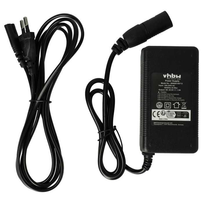 vhbw 220V (1500mA) alimentation 220V (1500mA) câble chargeur chargeur 52W pour e-bike, pedelec, vélo électrique batteries 24V avec