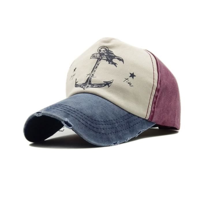Casquette Adulte Homme-Femme Coton Abrasion Ancre Imprime Réglable Bleu