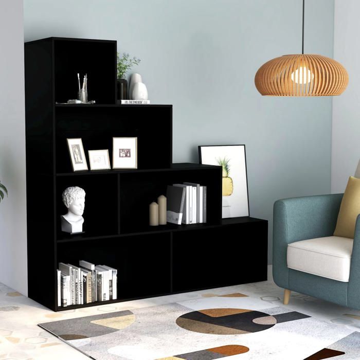 TOPSELLER - Étagère dEscalier Bibliothèque contemporaine-Meuble de rangement Noir 155x24x160 cm Aggloméré 3604