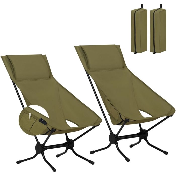 woltu 2x chaise camping pliable et ultra-légère, chaise de pêche, chaise plage portable jusqu'à 150kg, vert w0ett0179-2