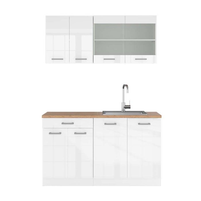 Cuisine R-Line 140cm PT Chêne Blanc Haute brillance/Blanc Vicco 42393 Cuisine R-Line 140cm PT Chêne Blanc Haute brillance/Blanc Vicco 42393