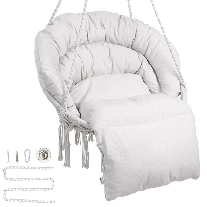 Fauteuil Suspendu-VEVOR-Charge 150 kg-Chaise Suspendue Pivotante Macramé Coussin-pour Chambre Jardin Intérieur Extérieur-Beige