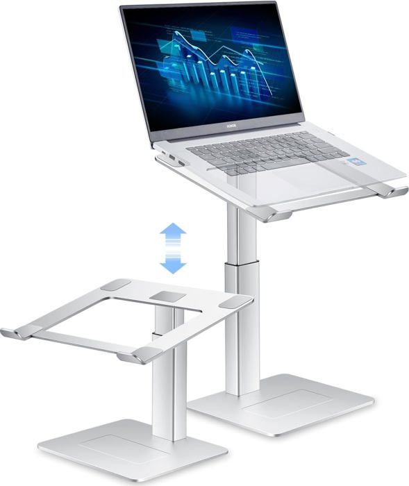 supamir supporto pc portatile, supporto computer da seduti e in piedi, 16 livelli di altezza, standing desk converter, supporto pc dj, per portatile da 13 a 16,5, nero opaco