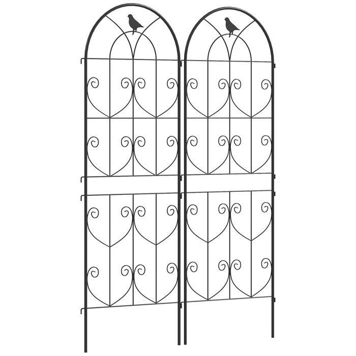 Support pour plantes grimpantes - Outsunny - avec oiseaux - lot de 2 - pour légumes vignes fleurs - en métal - 50 x 150 cm - noir