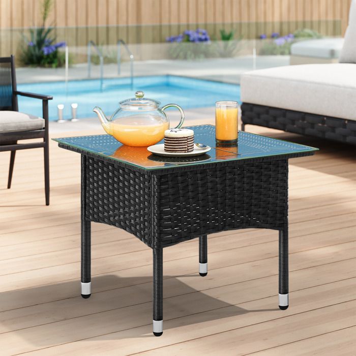 WOLTU Table De Balcon Suspendue Pliable – Aspect Rotin, Hauteur Réglable 74-84,5 Cm, Porte-Gobelets – Noire