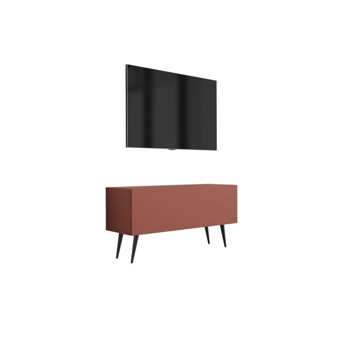 Meuble TV : Rouge Brique - 100 x 52 x 32 cm - Pieds Noirs Inclinés