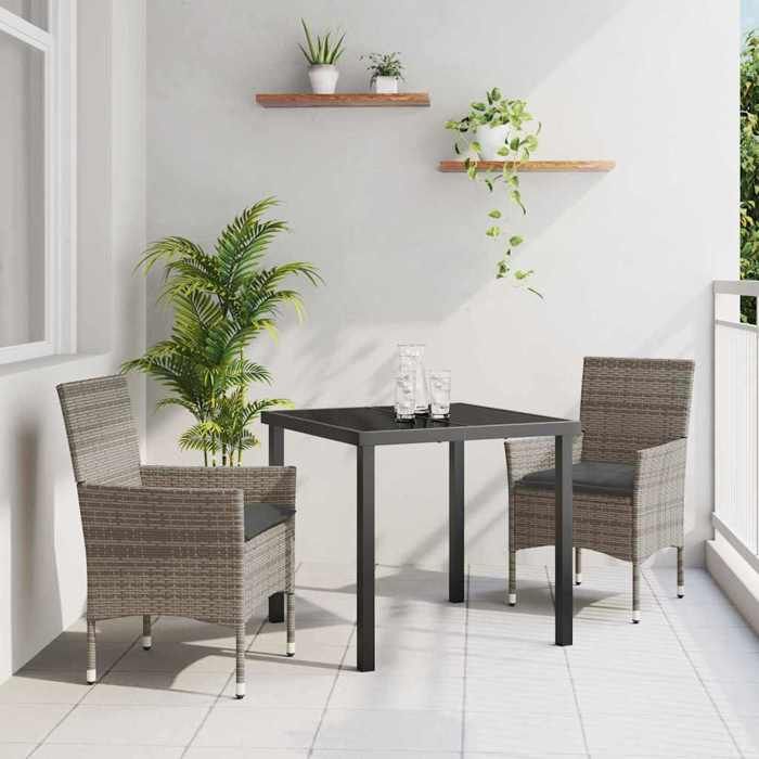 vidaXL Ensemble de salle à manger pour jardin 3 pcs Gris polyrotin 3379786
