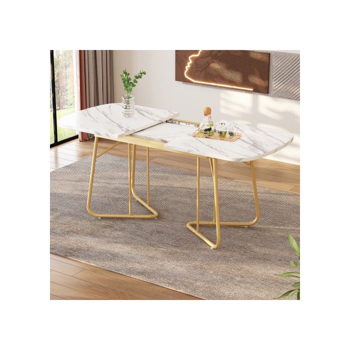 Table à manger extensible ovale avec structure en marbre - Table à manger rectangulaire 140-180 x 80 cm pour 4 à 6 personnes