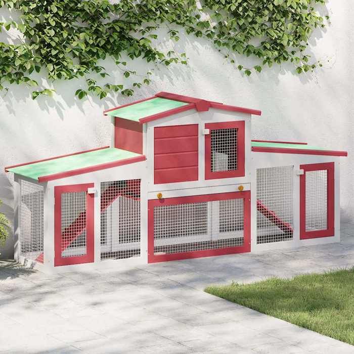 BONNIE® Meuble Cage pour chat/animaux Clapier large dextérieur Rouge et blanc 201x45x85 cm bois EU473450