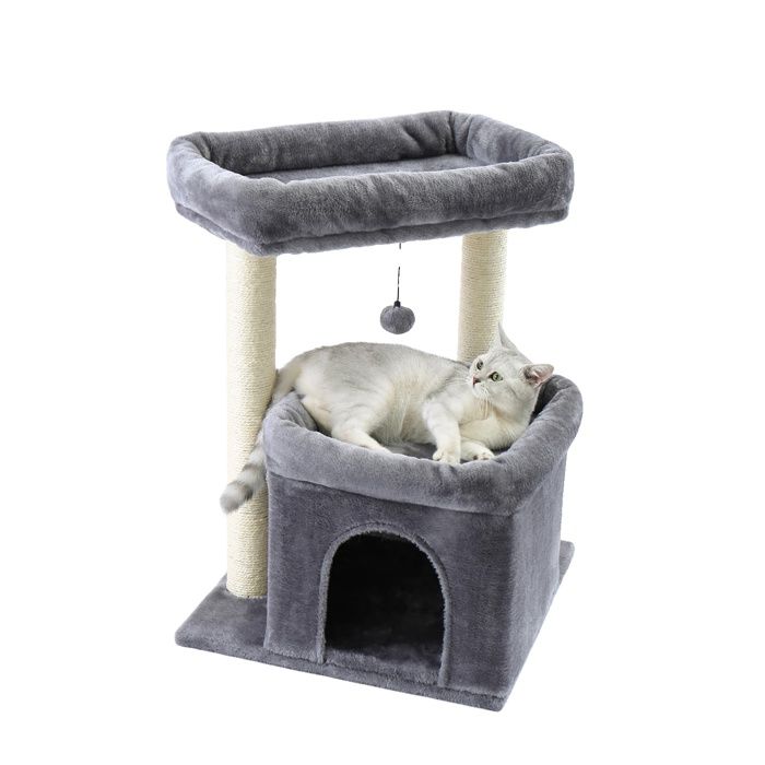 Meilleurs prix pour Arbre à chat double perchoir large condo confortable AMT0028GY-HZ 68cm