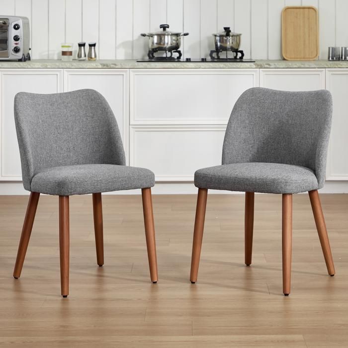 chairus Lot de 2 Chaise de Salle à Manger en Lin Chaise Rembourrée pour Maison Bureau Chaise de Cuisine avec Pieds en Bois Gris