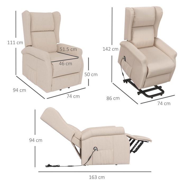 Fauteuil de relaxation avec fonction de couchage électrique fauteuil pour seniors avec aide au relèvement  jusquà 200kg 725x94