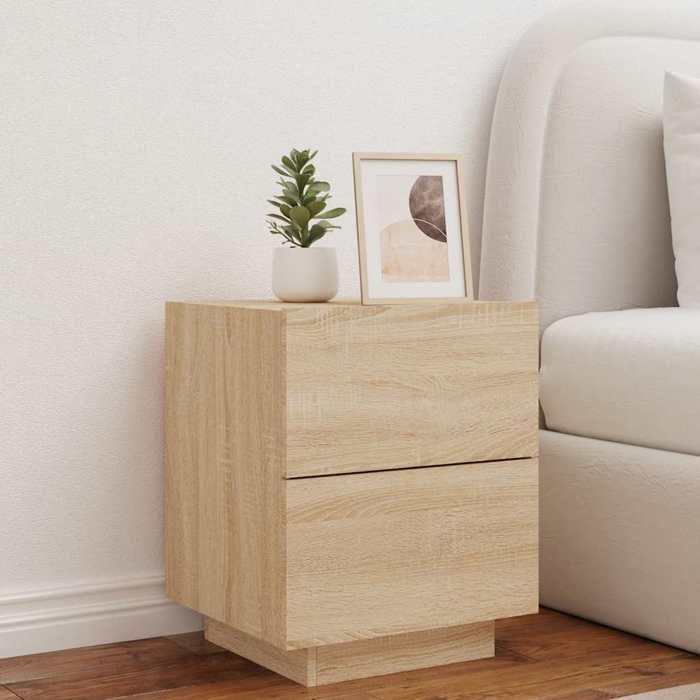Table de chevet avec LED - vidaXL - Chêne sonoma - 45x40x55 cm - Lumières LED RVB - 7 tiroirs - Connecteur USB