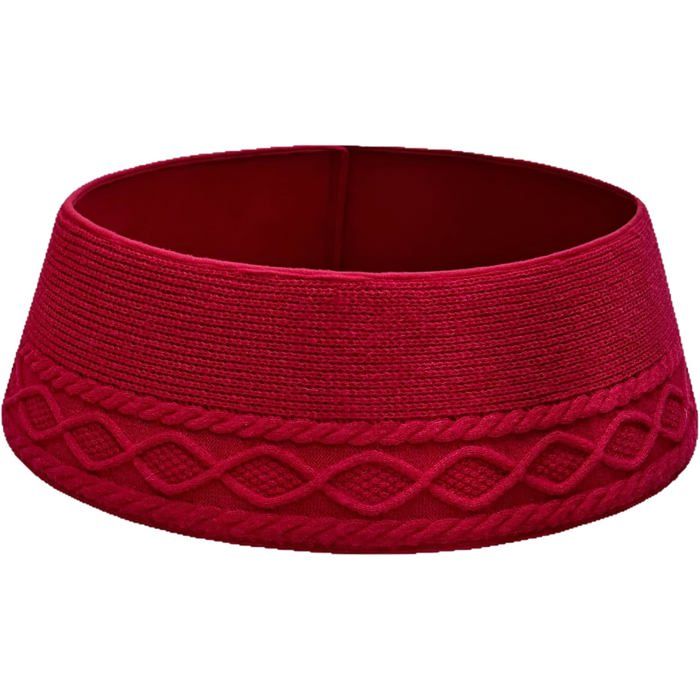 Jupe de sapin de Noël tricotée - MICH - Rouge - Tricoté câblé - 71 cm de diamètre - Installation facile - Réutilisable