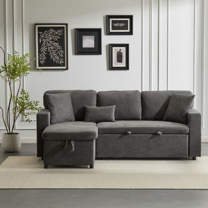 Canapé dangle convertible modulable en tissu gris foncé avec rangement coffre et tablette intégrée - Design extensible