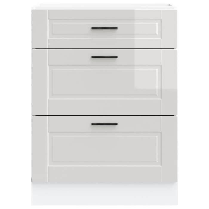 Meuble bas de cuisine - MEUBLECHIC - Blanc brillant - Bois dingénierie - 60x46x815 cm - Pieds réglables