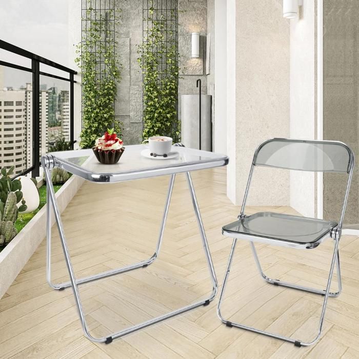 Chaise Pliant PIPIPOXER - Chaise de Cuisine Pliante en Métal et PET intérieurs et extérieurs - 46x46x77 cm - Gris
