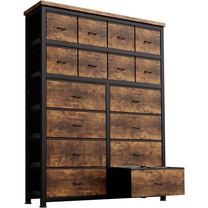 Commode de Chambre-Commode à 16 Tiroirs De Rangement avec Dessus en Bois-GRAVEE-Design moderne-armoire de chambre101 × 30 × 130 cm