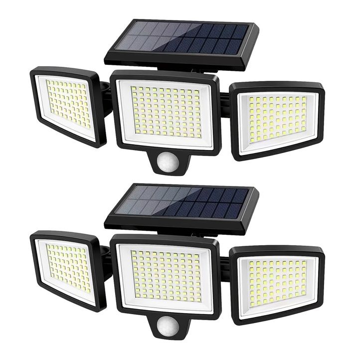 Lampadaire solaire dextérieur à triple tête / Applique murale solaire pour cour — Indice de protection IP44 [Lot de 1]