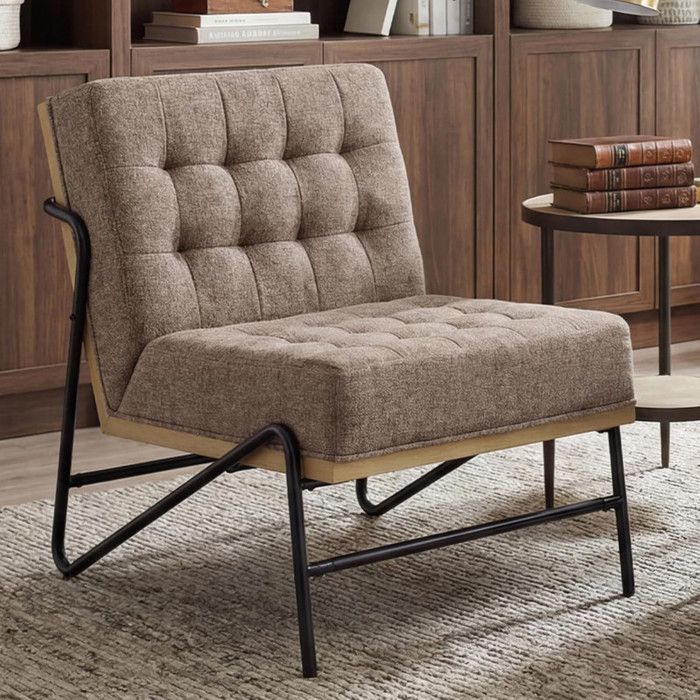 chairus Fauteuil de Salon Confortable Fauteuil Scandinave Chaise de Chambre en Lin Fauteuils Salon Moderne Pieds en Métal Brun