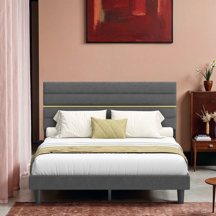 Lit complet Convient pour Un Matelas de 160 x 200 cm Tête de Lit Rembourrée Ajustable Moderne Gris