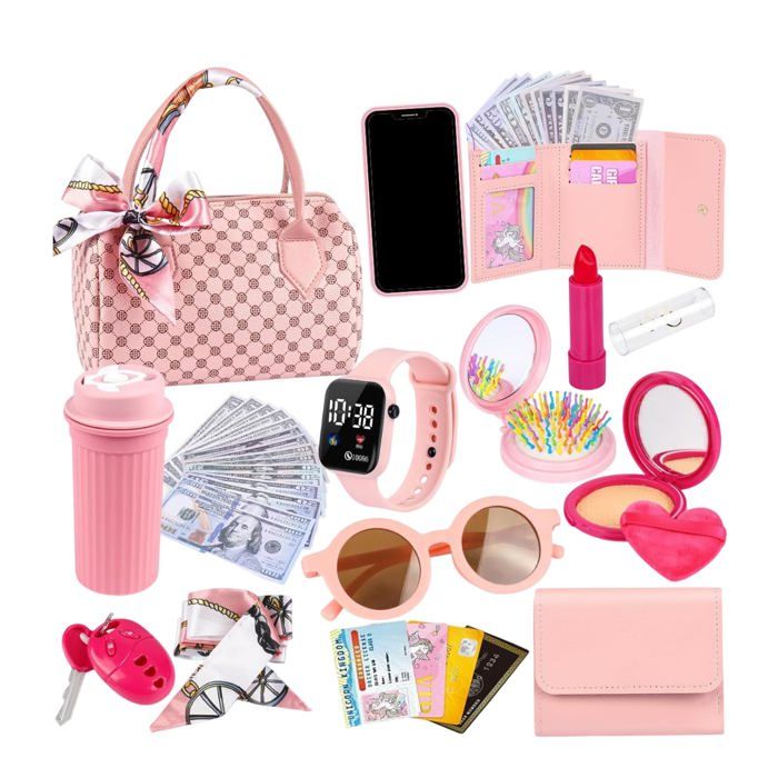 Sac à main princesse enfant - 1 pièce maquillage bijoux jouet - Avec téléphone foulard Cuneary