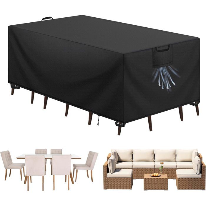 Housse Salon de Jardin Bâche Table de Jardin Tissu Oxford 420D Couverture de Protection Meubles Exterieur Imperméable 150x90x75 cm