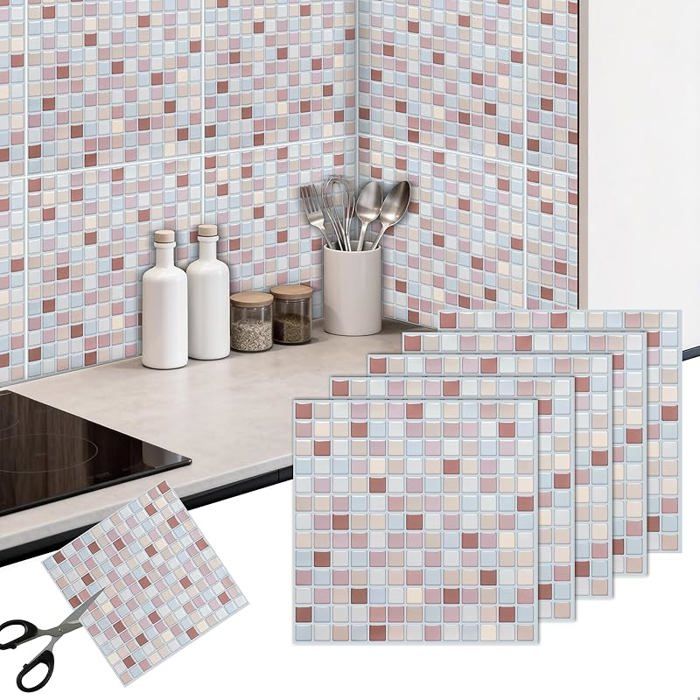 Carreaux Adhésifs Muraux 3D Imperméables - Mosaïque Rose Auto-Adhésive pour Salle de Bain Cuisine - Lot de 5 Pièces STICKERS