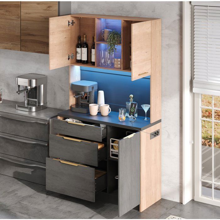WOVREO Colonne de cuisine 100 x 40 x 180 cm avec LED réglable prise EU 3 tiroirs MDF gris effet béton
