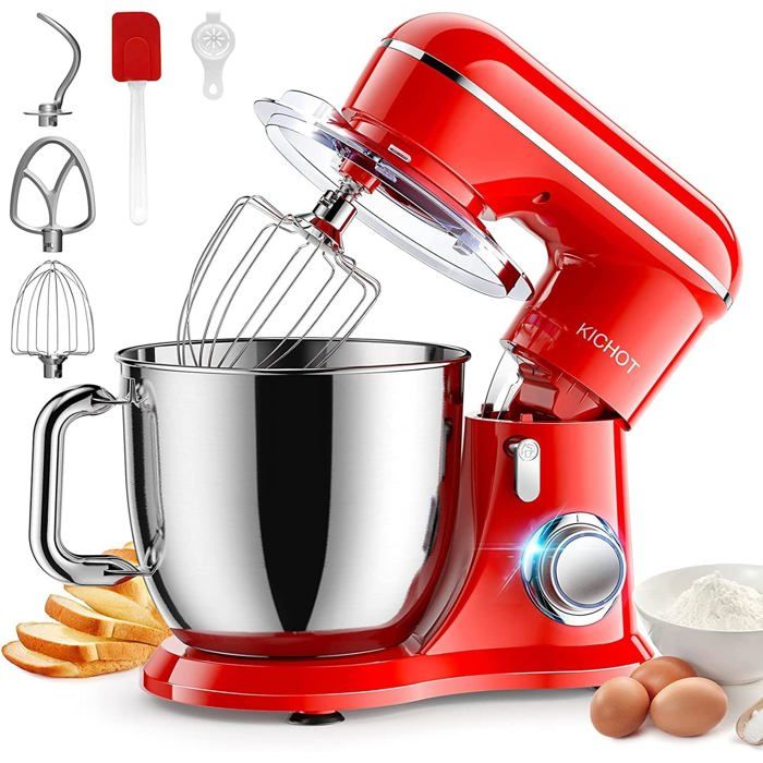 4.5L Robot Pâtissier 1300W 10Vitesses Robot De Cuisine Multifonction Robot Mixeur Pâtisserie Bol DAcier Inoxydable Fouet Batteur