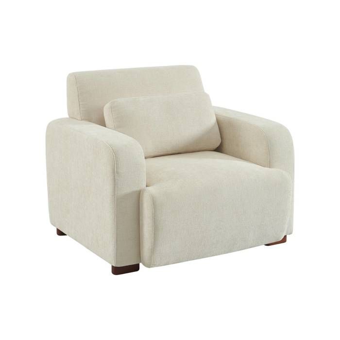 Fauteuil tissu pieds en bois dhévéa 1 place blanc cassé - Dany Fauteuil tissu pieds en bois dhévéa 1 place blanc cassé - Dany