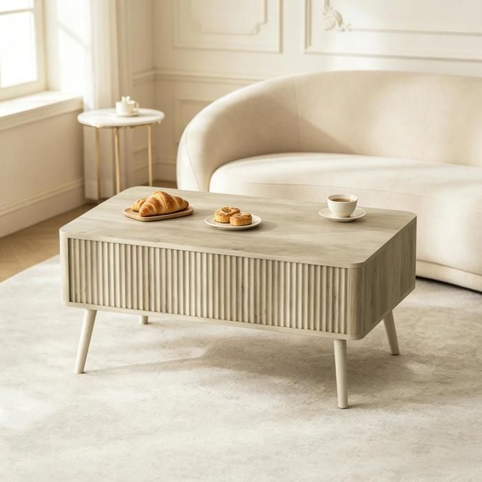 Table basse relevable - Chêne - MDF et bois de pin - 91x56x43 cm abaissée - 91x805x575 cm levée