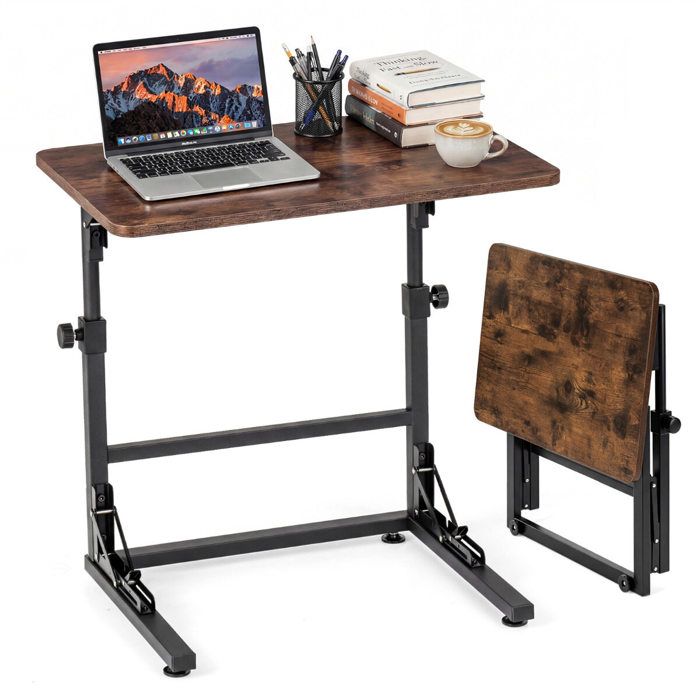 Table dappoint en C pliante hauteur réglable 51-66 cm pour canapé ou lit structure métal gain de place
