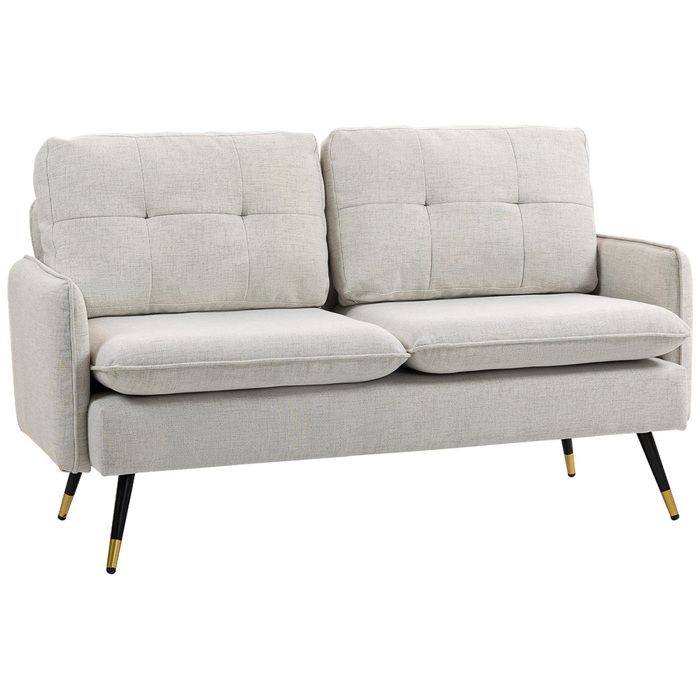Canapé 2 places - CRESTA - Canapé 2 places - Tissu aspect lin crème - Dossier capitonné - Assise rembourrée Canapé 2 places - CRESTA - Canapé 2 places - Tissu aspect lin crème - Dossier capitonné - Assise rembourrée