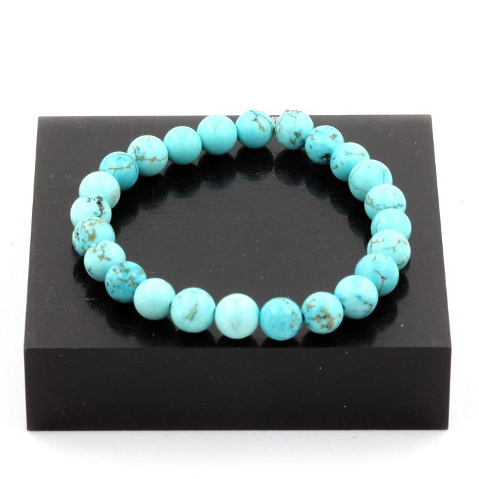Pierres et Minéraux. Bracelet Perles Howlite Turquoise 8 mm. Fabriqué en France.