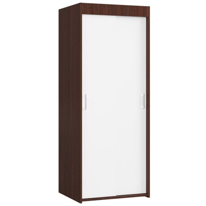 Armoire à portes coulissantes Wengé 70 cm 2 portes couleur blanc mat, 1