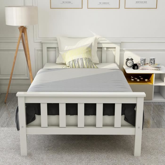 lit en bois lit simple composé d'un cadre de lit avec sommier à lattes lit en bois avec tête de lit - 90 x 200 cm