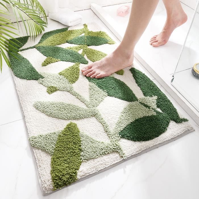 Tapis de Bain 50x80cm Durable Absorbant Antiderapant Doux et Confortable Lavable en Machine Green Leaf Cdiscount Maison