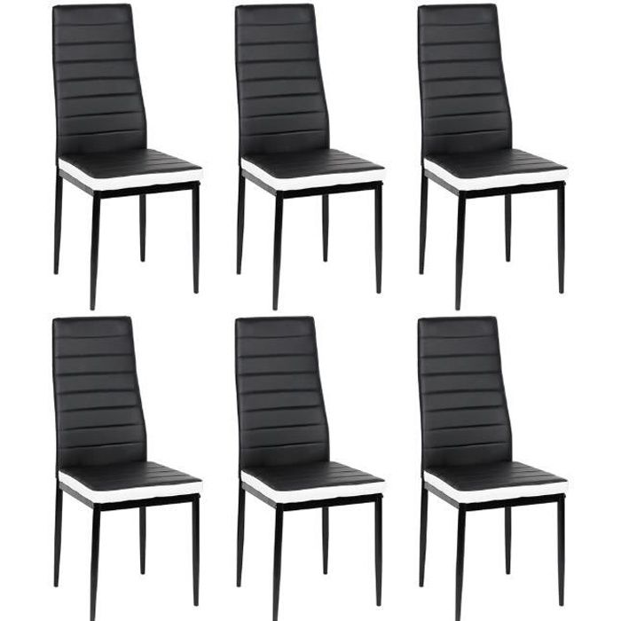 lot de 6 chaises scandinave avec dossier noires bandeau blanc - métal - pour salle à manger/cuisine/salon
