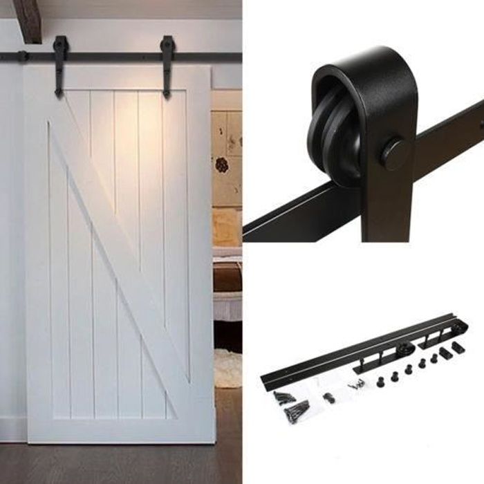 Kit Complet Porte Coulissante 200 Cm Rail Roulettes Visserie
