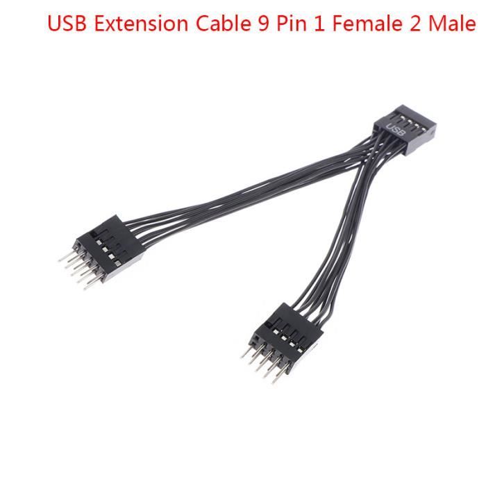 Carte mère USB 9 broches mâle 1 vers 2/4 femelle USB 2.0, câble interne 9  broches 9 broches pour multiplicateur de port (35 cm) : :  Informatique